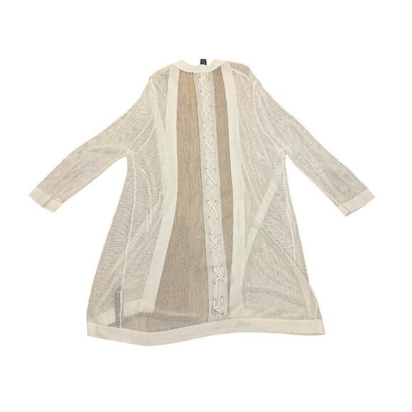 Chicos Travelers Collection Long White Sheer Mesh Cardigan - Size 2P - Picture 3 of 11